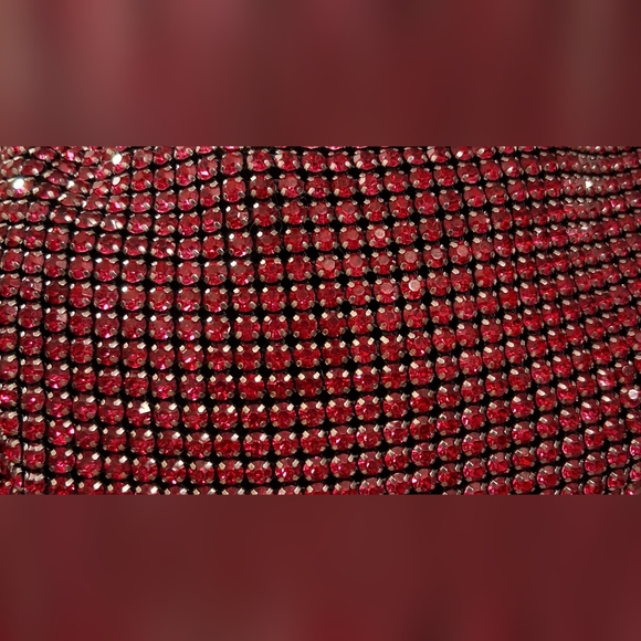 NWT Madison West Hot Pink Rhinestone Club Prom Knit Dumpling Purse Mini Bag - Picture 5 of 14